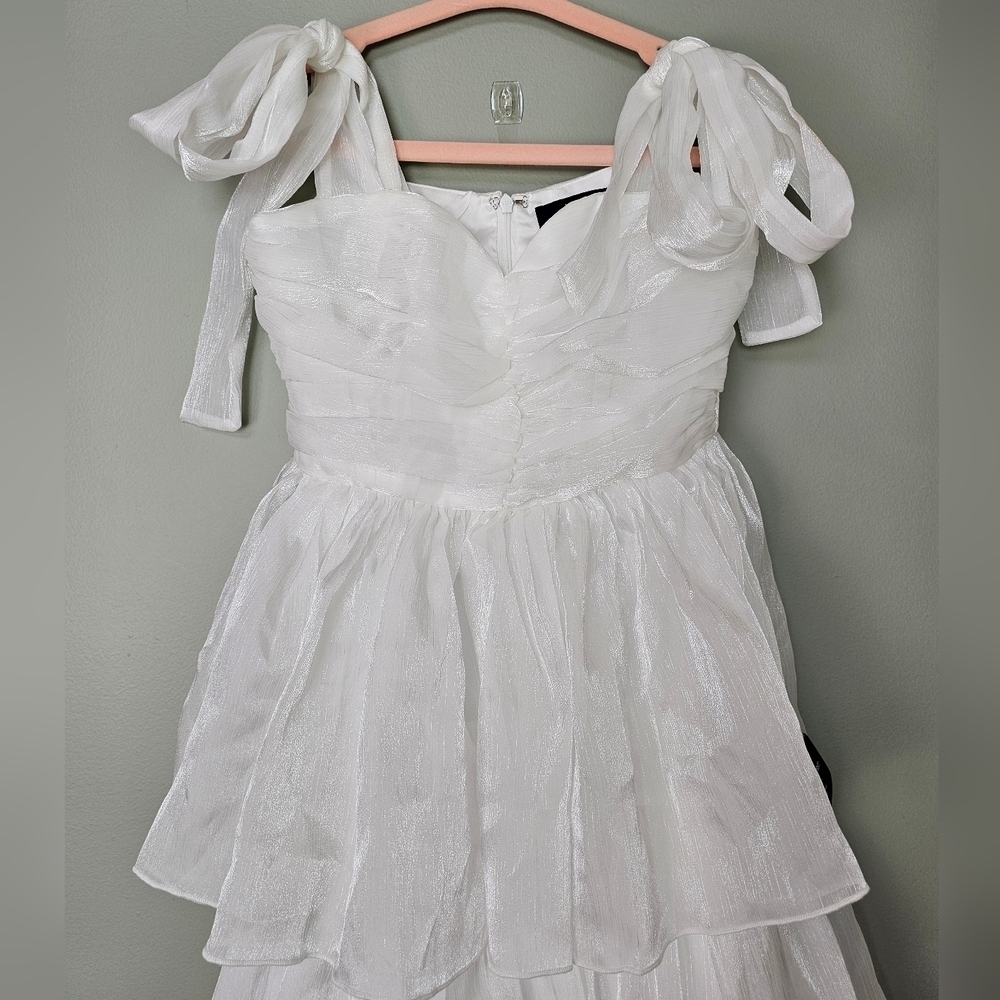 Lulus Womens Radiant Arrival Shiny White Organza Tiered Tie-Strap Maxi Dress - Picture 8 of 11